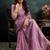 onion pink soft satin sequince embroidery with pearl handwork designer saree