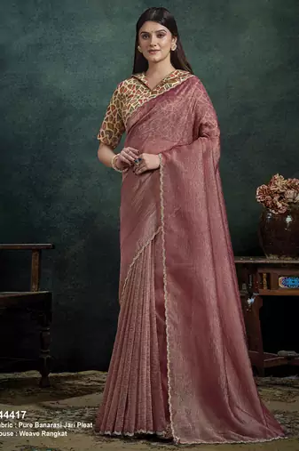 mauve pure banarasi sequince border designer saree