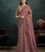 mauve pure banarasi sequince border designer saree