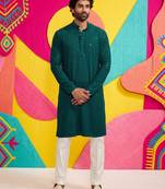 Buy green resham embroidered kurta pajama set with sequins highlights