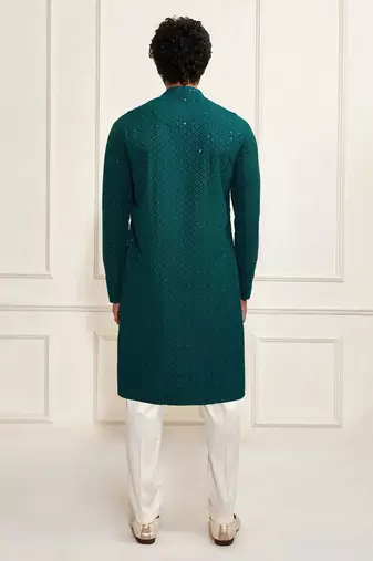 green resham embroidered kurta pajama set