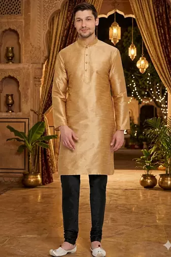 golden silk men's kurta pajama set