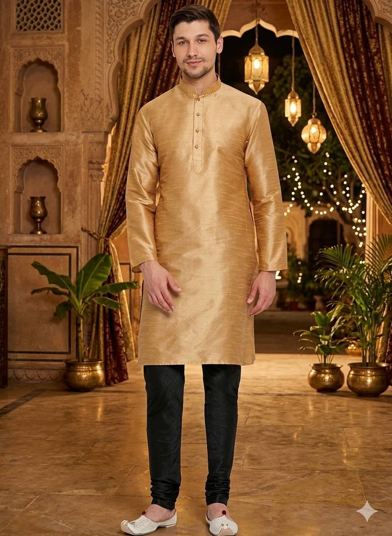 Buy classic golden silk men's kurta pajama set
