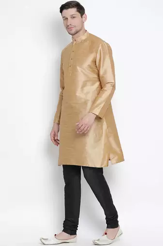 golden silk men's kurta pajama set
