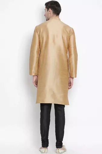 golden silk men's kurta pajama set