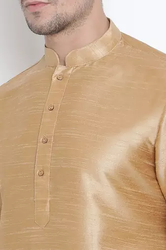 golden silk men's kurta pajama set