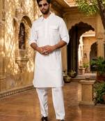 white cotton men's pathani kurta pajama set