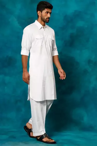 white cotton men's pathani kurta pajama set