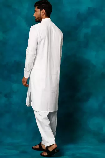 white cotton men's pathani kurta pajama set