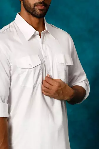 white cotton men's pathani kurta pajama set