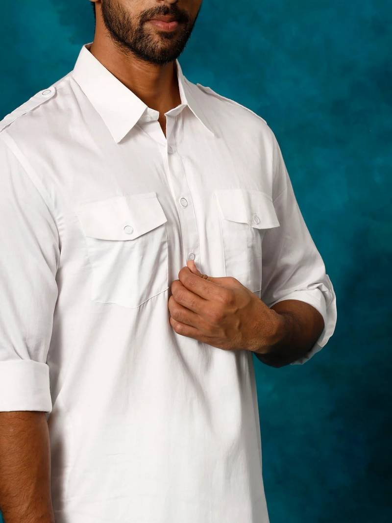 white cotton men's pathani kurta pajama set