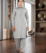 Classic grey cotton men's pathani kurta pajama set