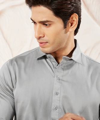 Classic grey cotton men's pathani kurta pajama set 4