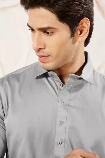 Classic grey cotton men's pathani kurta pajama set