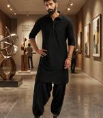 black cotton men's pathani kurta pajama set