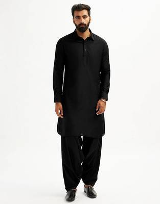 black cotton men's pathani kurta pajama set 2