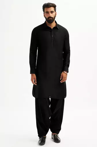 black cotton men's pathani kurta pajama set