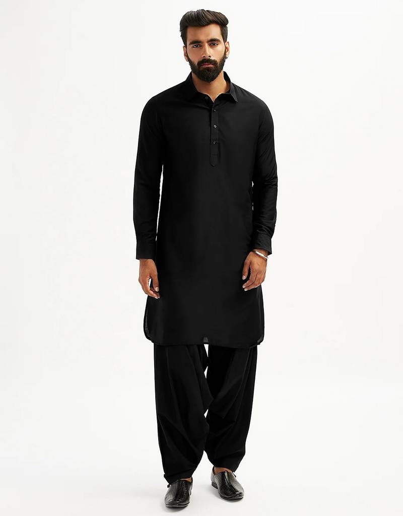 black cotton men's pathani kurta pajama set