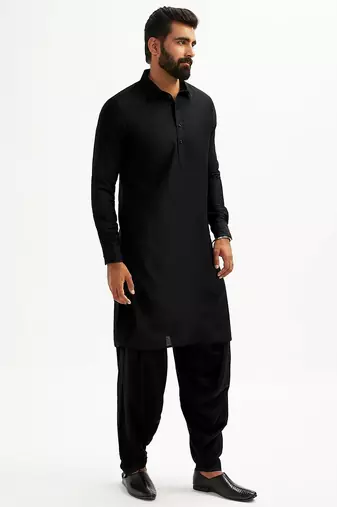 black cotton men's pathani kurta pajama set