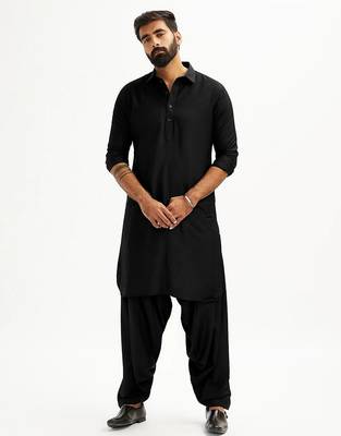 black cotton men's pathani kurta pajama set 4