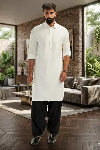 off white cotton men's pathani kurta pajama set