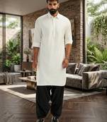 off white cotton men's pathani kurta pajama set