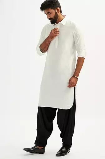 off white cotton men's pathani kurta pajama set