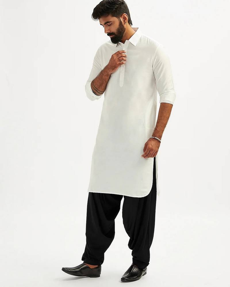 off white cotton men's pathani kurta pajama set