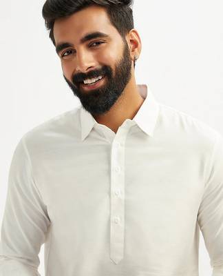 off white cotton men's pathani kurta pajama set 4