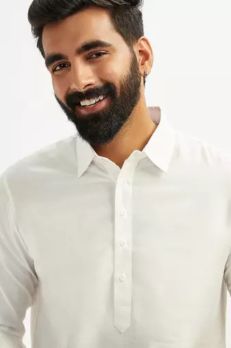 off white cotton men's pathani kurta pajama set