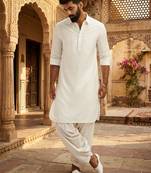 Classic off white cotton men's pathani kurta pajama set