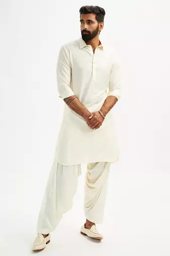 off white cotton men's pathani kurta pajama set