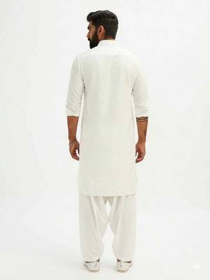 Classic off white cotton men's pathani kurta pajama set 3