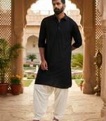 Classic black cotton men's pathani kurta pajama set