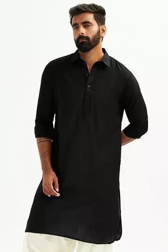 black cotton men's pathani kurta pajama set