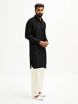 Classic black cotton men's pathani kurta pajama set 3