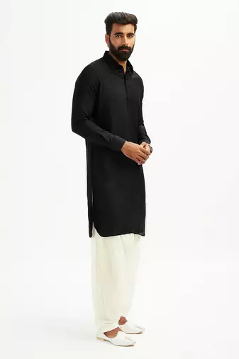 black cotton men's pathani kurta pajama set