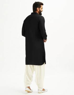 Classic black cotton men's pathani kurta pajama set 4