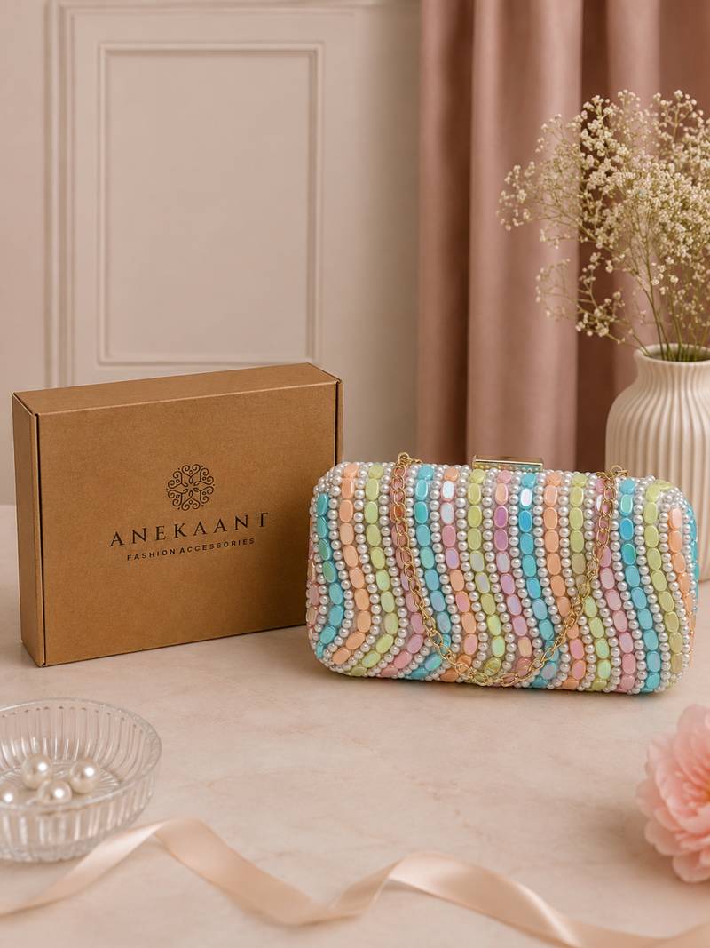 adorn wave embellished clutch with signature gift box