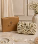adorn pearl embellished clutch with signature gift box