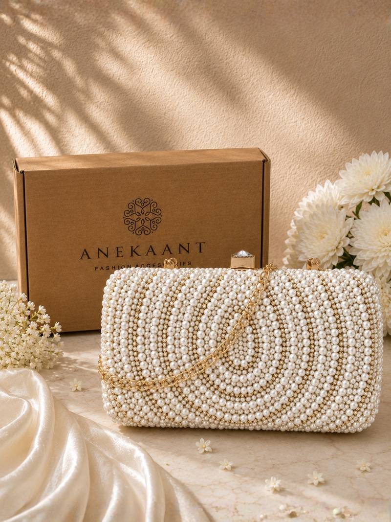adorn pearl embellished clutch signature gift box