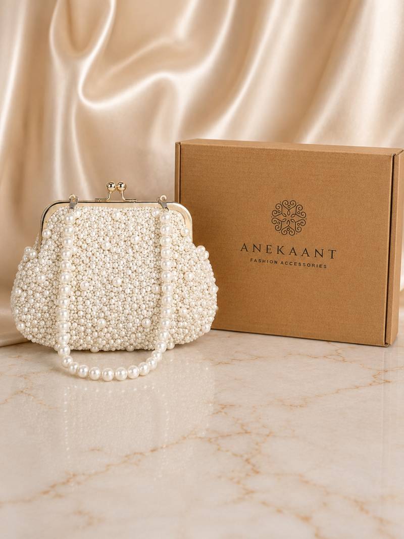 adorn pearl embellished clutch with signature gift box