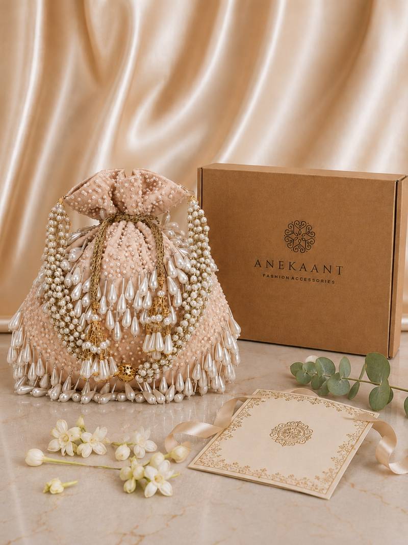dangle pearl embellished  potli with signature gift box