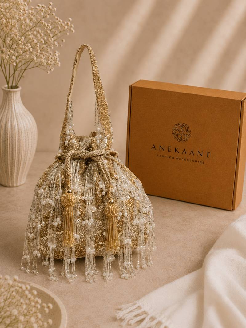 palmette embellished droop potli with signature gift box