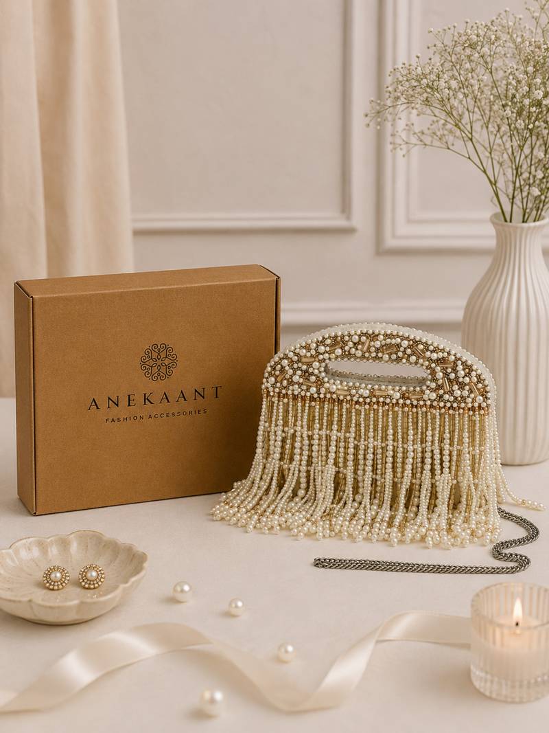 droop abstract embellished clutch with signature gift box