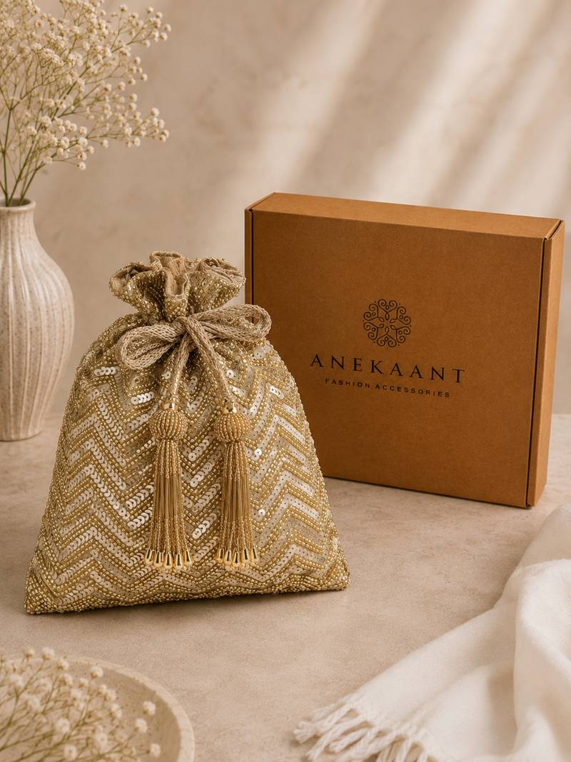 noor edit  chevron sequin embellished potli with signature gift box