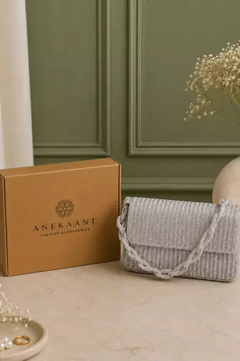 coffer striped embellished clutch with signature gift box