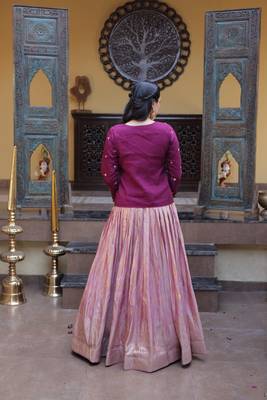 Women's Pure Viscose Jacquard Lehenga Choli with Embroidered Sequins Work Blouse 2