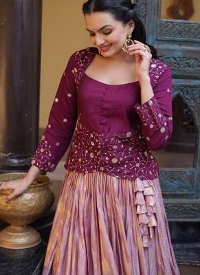 Women's Pure Viscose Jacquard Lehenga Choli with Embroidered Sequins Work Blouse 4