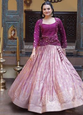 Women's Pure Viscose Jacquard Lehenga Choli with Embroidered Sequins Work Blouse 5